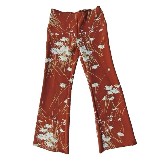 Urban Outfitters UO Dalila Flare Pants Womens S Low Rise Y2K Orange Floral Print - Picture 2 of 15